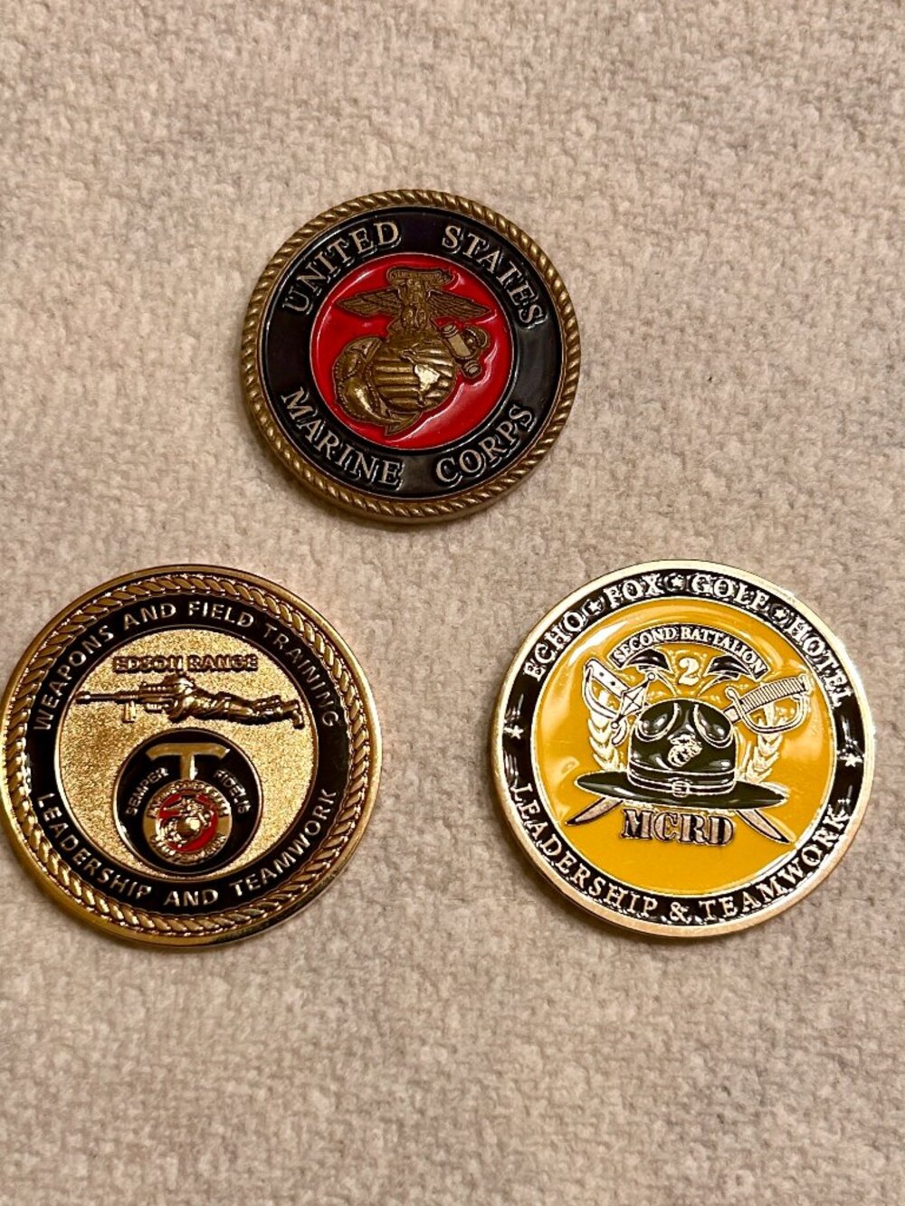 USMC Challenge Coin Lot of 3 MCRD San Diego 2nd Battalion Edson Range Crucible